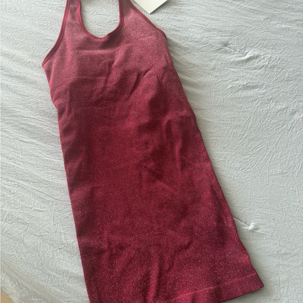 Bombshell Sportswear Metallic Ribbed Halter Mini Dress in Wine